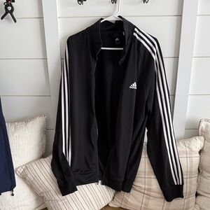 Adidas Men's Black Windbreaker with White Stripes